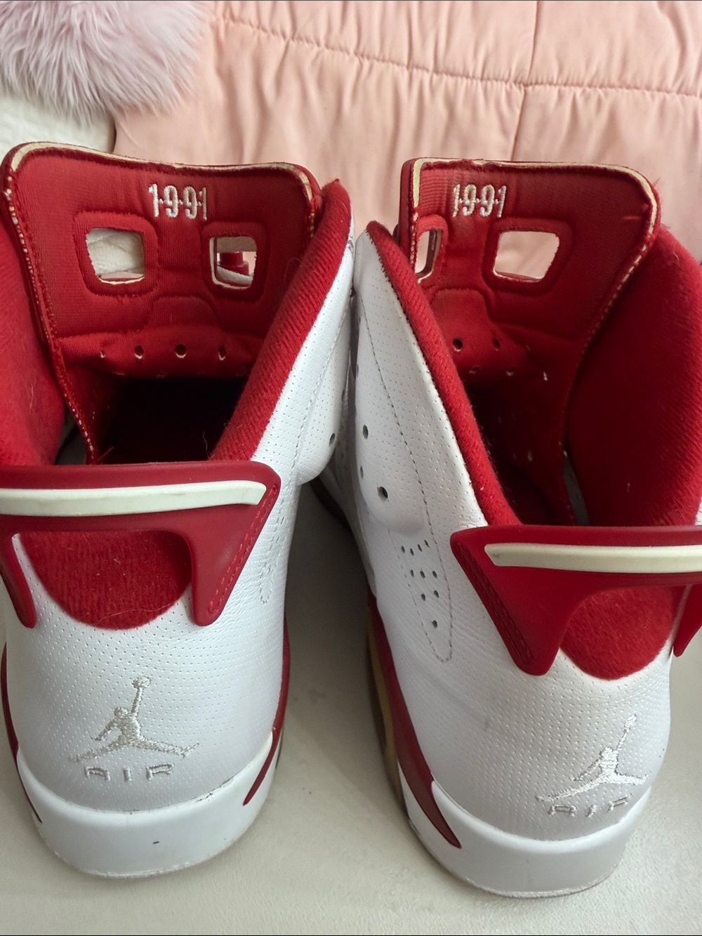Jordan men High-Top Sneakers in White and Red - Picture 10 of 12
